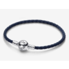 Pandora Pandora Moments Round Clasp Blue Braided Leather Bracelet 592790C01-S3 Pandora Pandora Moments Round Clasp Blue Braided Leather Bracelet 592790C01-S3
