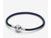 Pandora Pandora Moments Round Clasp Blue Braided Leather Bracelet 	592790C01-S2