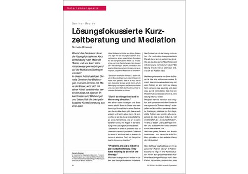 Lösungsfokussierte Kurzzeitberatung und Mediation