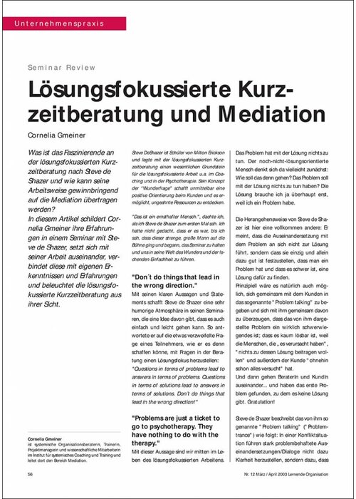 Lösungsfokussierte Kurzzeitberatung und Mediation