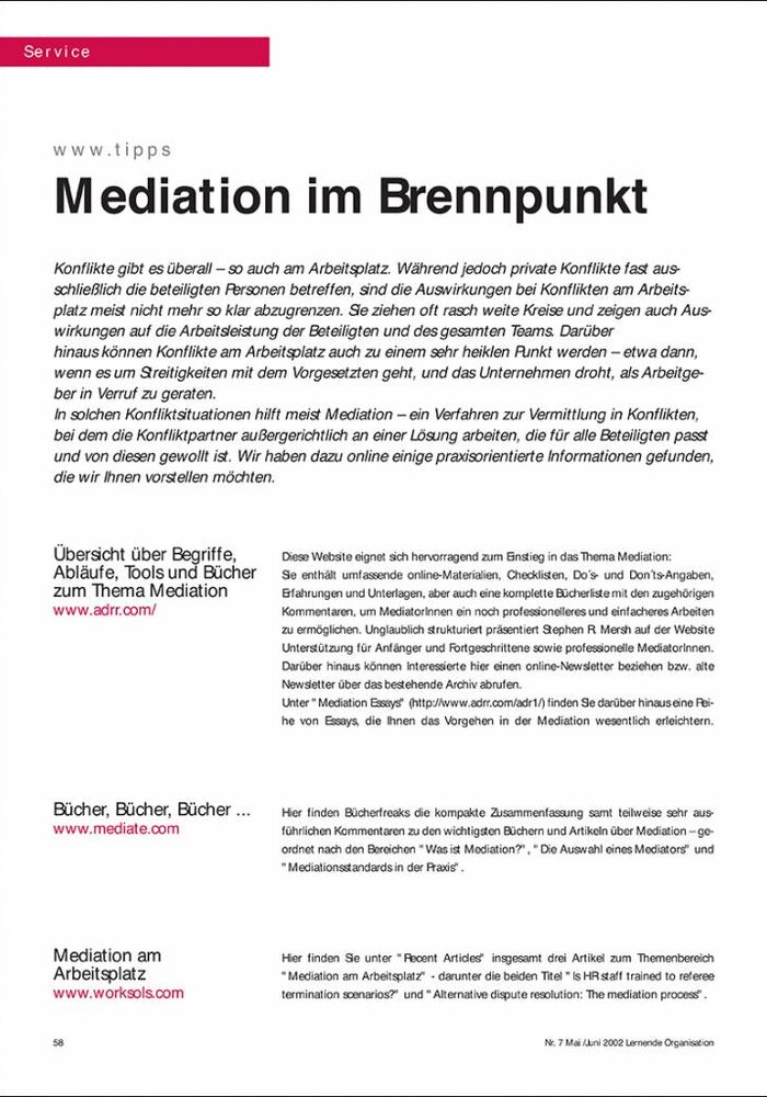 Mediation im Brennpunkt