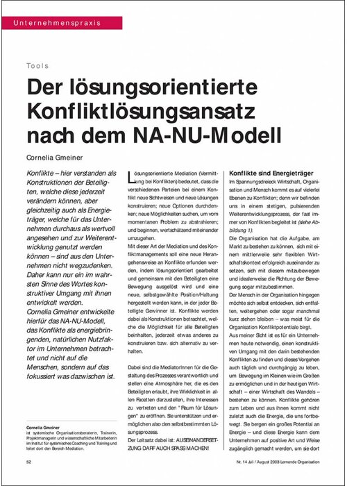 Der lösungsorientierte Konfliktlösungsansatz nach dem NA-NU-Modell