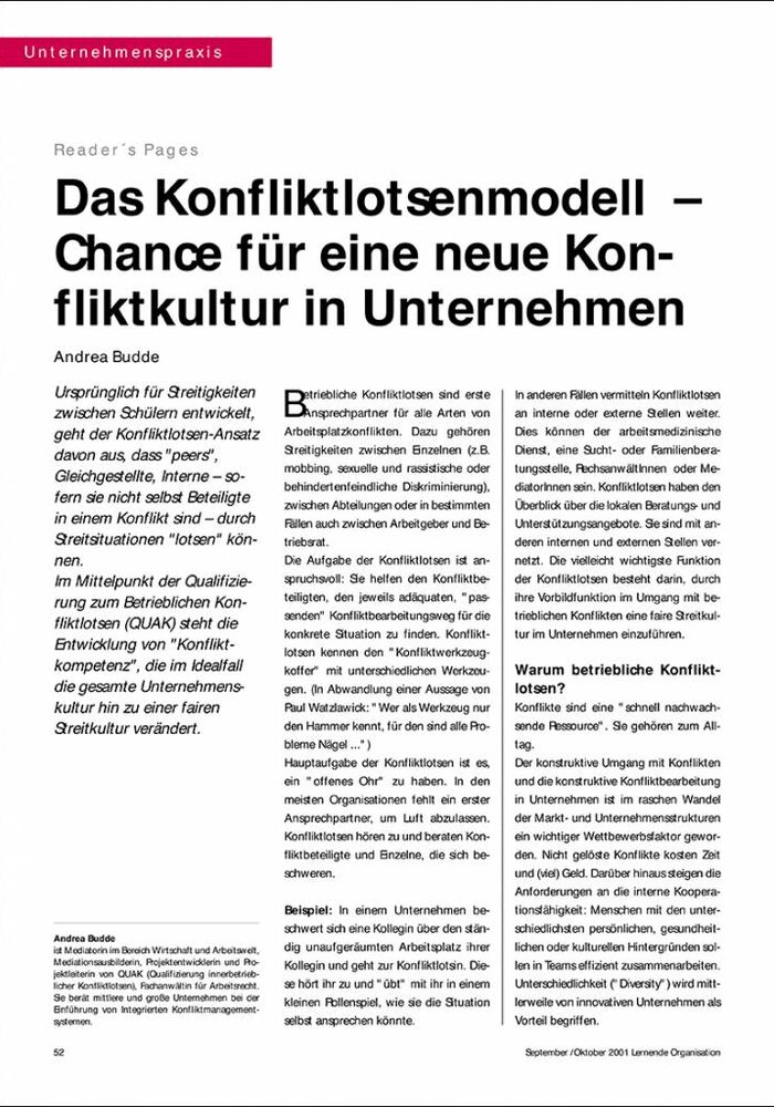 Das Konfliktlotsenmodell – Chance für eine neue Konfliktkultur in Unternehmen