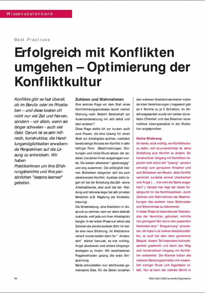 Erfolgreich mit Konflikten umgehen – Optimierung der Konfliktkultur
