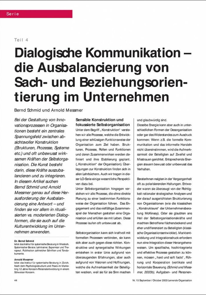 Dialogische Kommunikation – die Ausbalancierung von Sach- und Beziehungsorientierung im Unternehmen