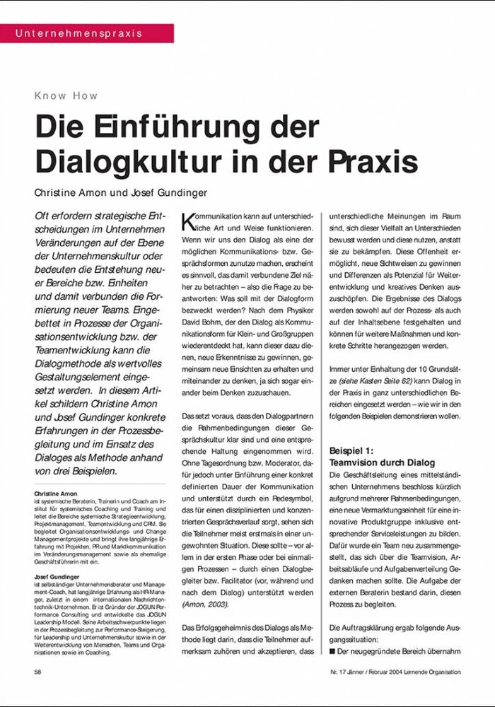 Die Einführung der Dialogkultur in der Praxis