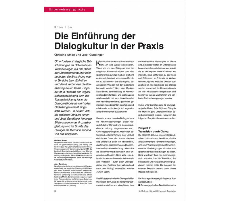 Die Einführung der Dialogkultur in der Praxis