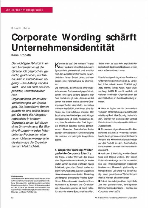 Corporate Wording schärft Unternehmensidentität
