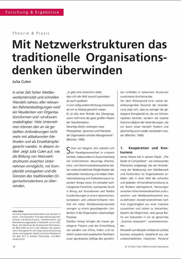 Mit Netzwerkstrukturen das traditionelle Organisationsdenken überwinden
