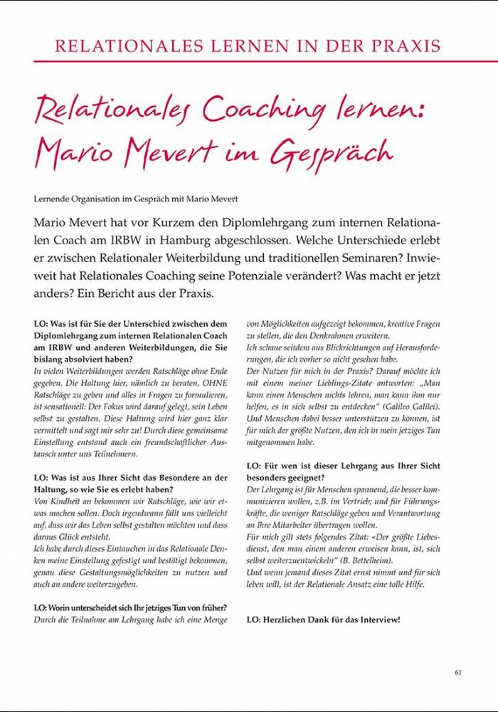 Relationales Coaching lernen: Mario Mevert im Gespräch