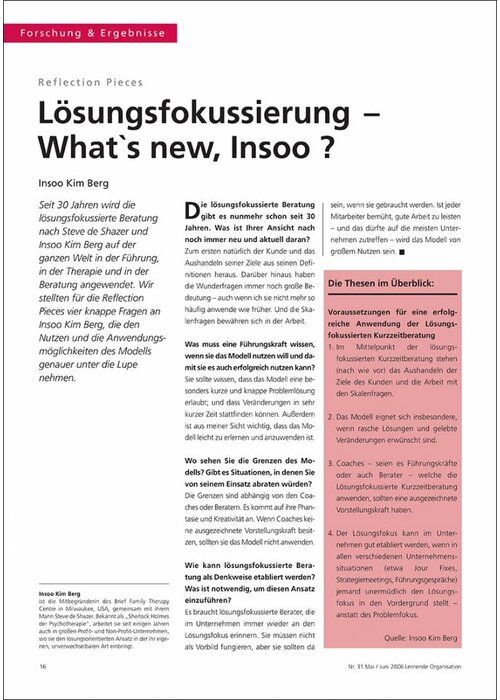 Lösungsfokussierung – What`s new, Insoo ?