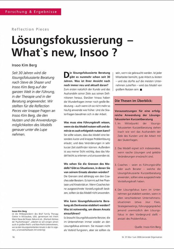 Lösungsfokussierung – What`s new, Insoo ?