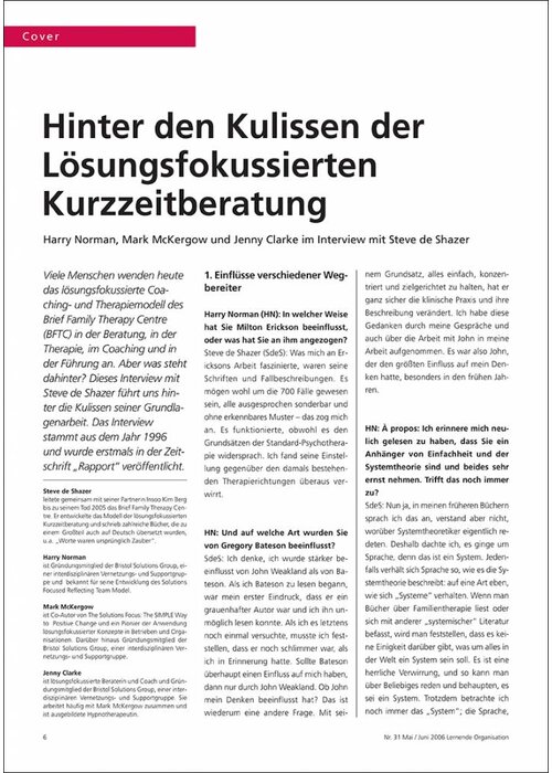 Hinter den Kulissen der Lösungsfokussierten Kurzzeitberatung