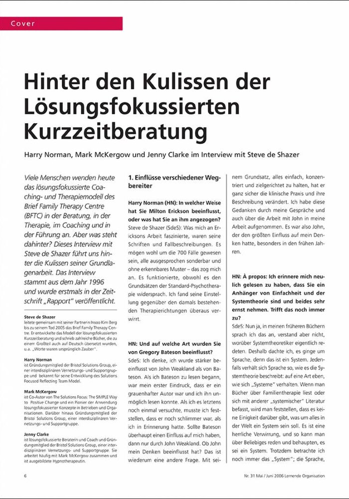 Hinter den Kulissen der Lösungsfokussierten Kurzzeitberatung