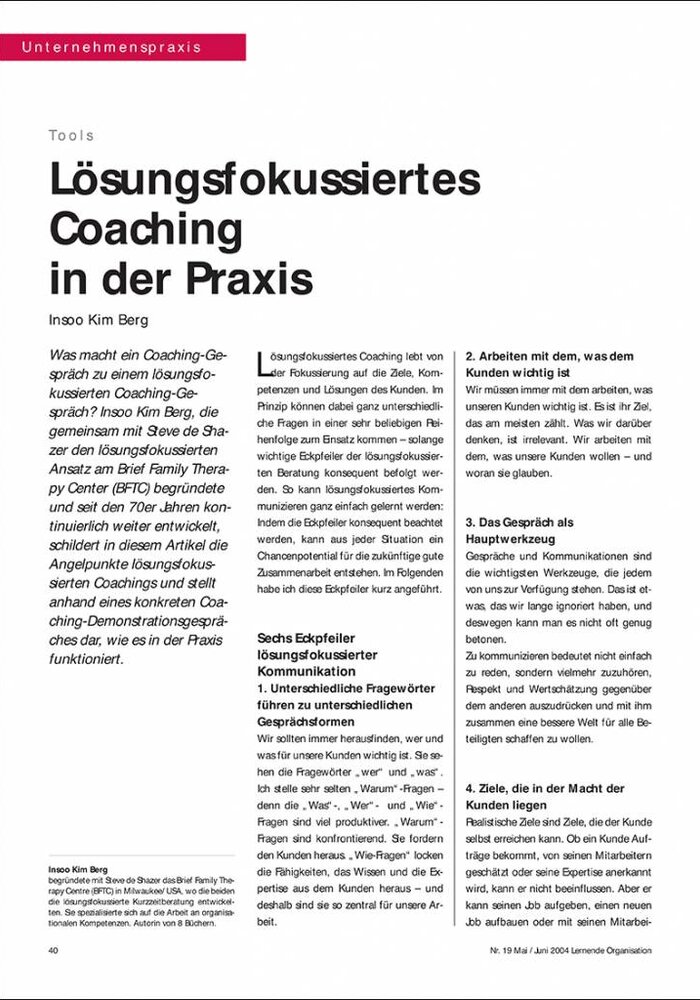 Lösungsfokussiertes Coaching in der Praxis
