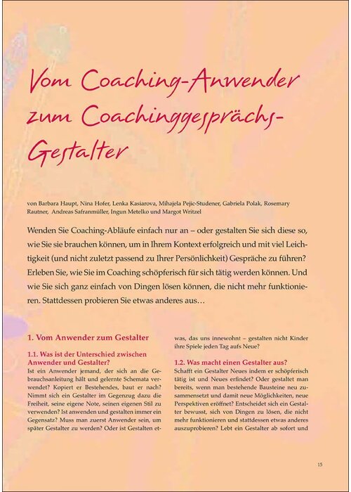 Vom Coaching-Anwender zum Coachinggesprächs- Gestalter