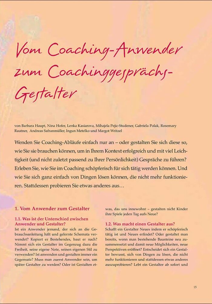 Vom Coaching-Anwender zum Coachinggesprächs- Gestalter