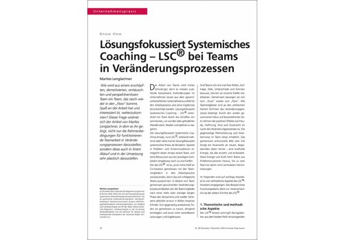 Lösungsfokussiert Systemisches Coaching – LSC® bei Teams in Veränderungsprozessen