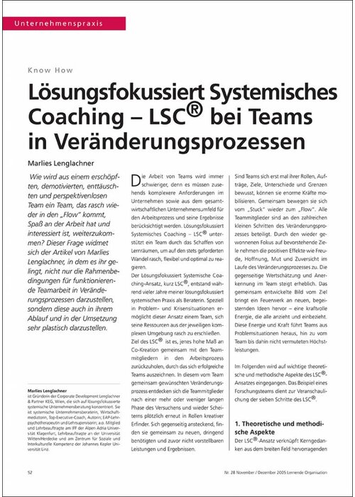 Lösungsfokussiert Systemisches Coaching – LSC® bei Teams in Veränderungsprozessen