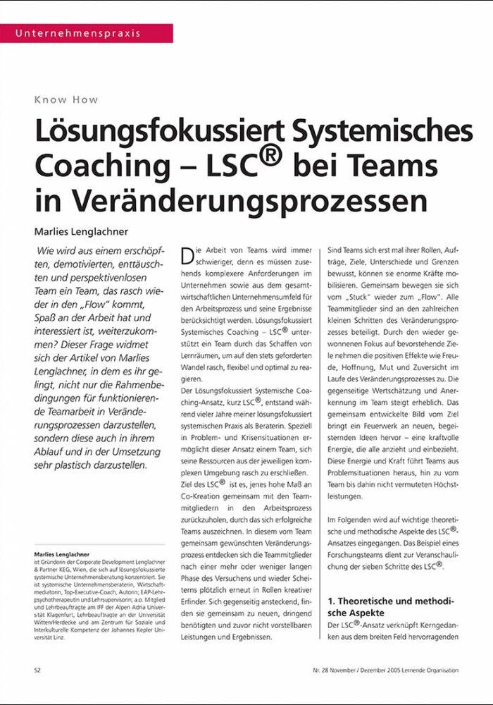 Lösungsfokussiert Systemisches Coaching – LSC® bei Teams in Veränderungsprozessen