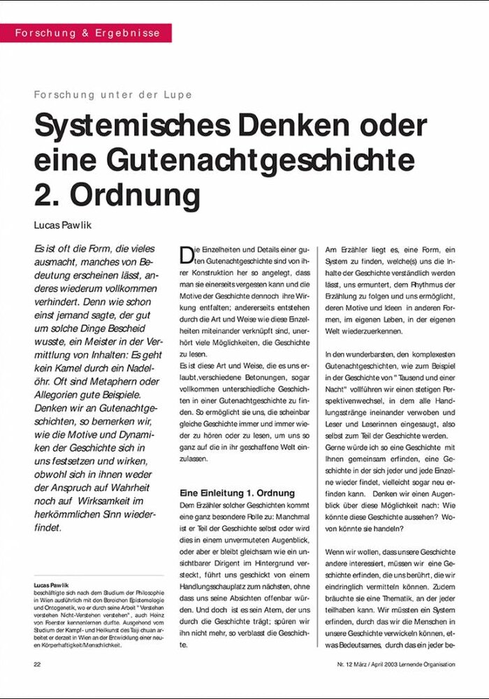 Systemisches Denken oder eine Gutenachtgeschichte 2. Ordnung
