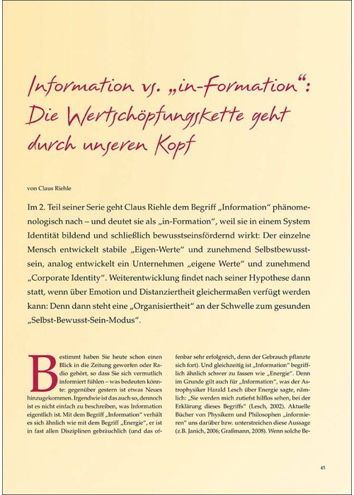 Information vs. „in-Formation“: Die Wertschöpfungskette geht durch unseren Kopf