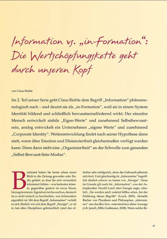 Information vs. „in-Formation“: Die Wertschöpfungskette geht durch unseren Kopf