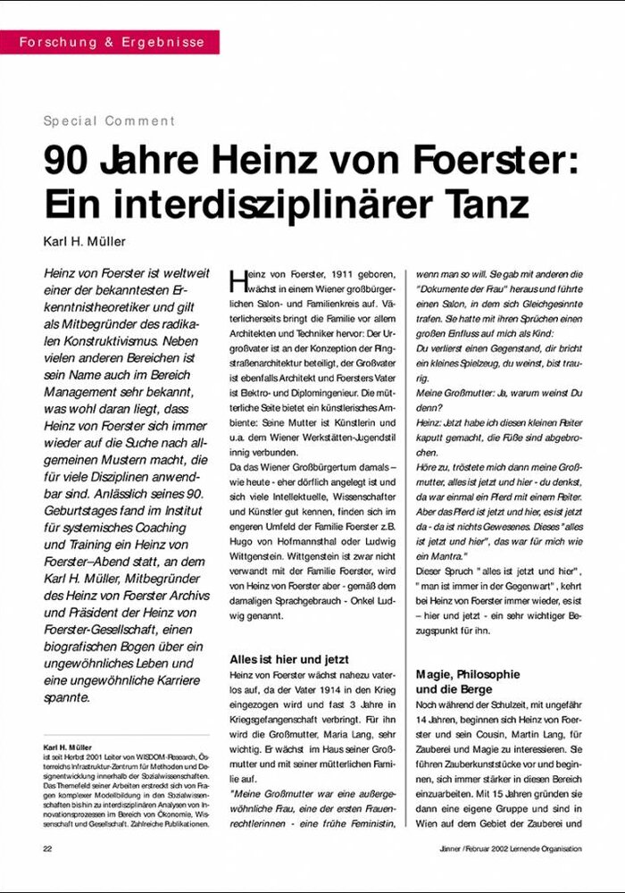90 Jahre Heinz von Foerster: Ein interdisziplinärer Tanz