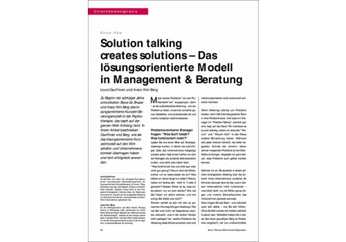 Solution talking creates solutions – Das lösungsorientierte Modell in Management & Beratung