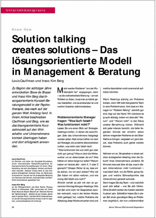 Solution talking creates solutions – Das lösungsorientierte Modell in Management & Beratung