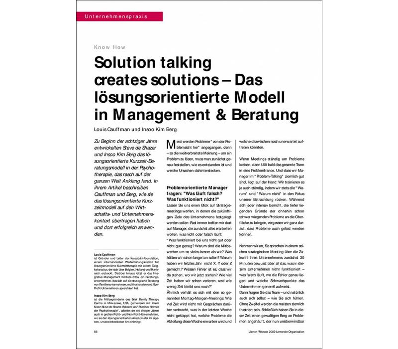 Solution talking creates solutions – Das lösungsorientierte Modell in Management & Beratung