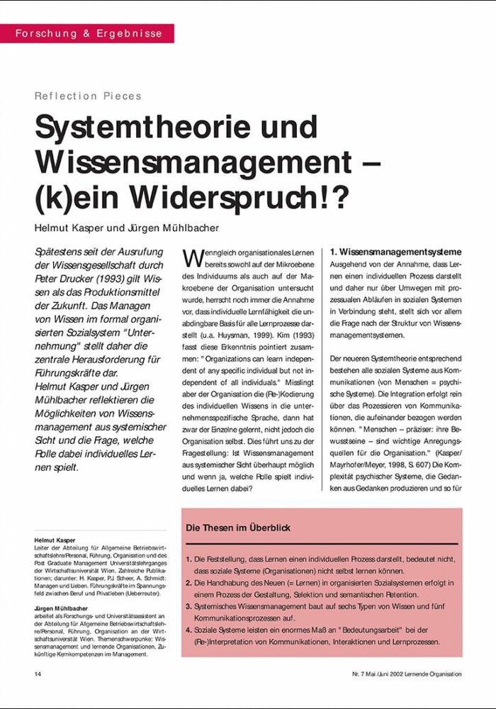 Systemtheorie und Wissensmanagement – (k)ein Widerspruch!?