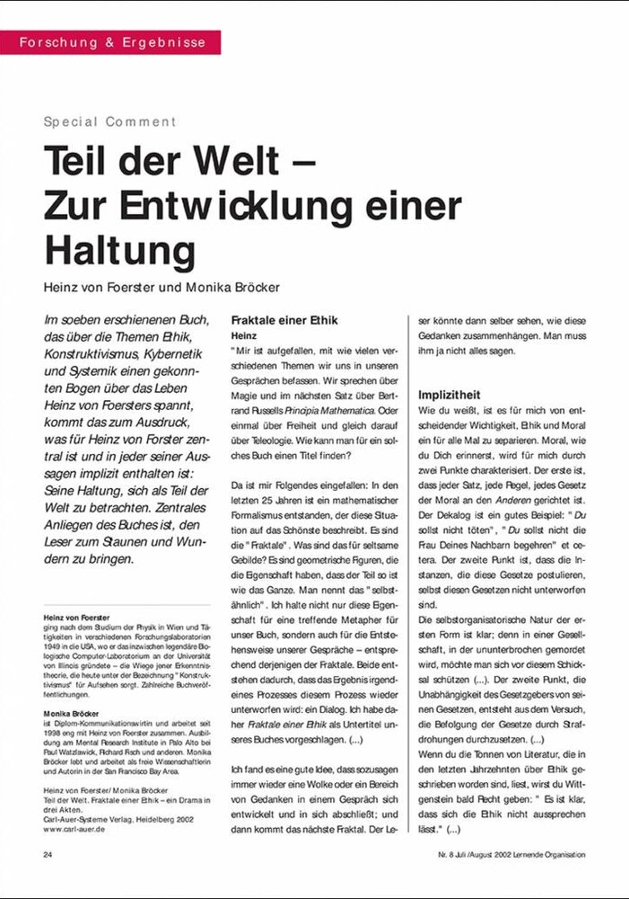 Teil der Welt – Zur Entwicklung einer Haltung