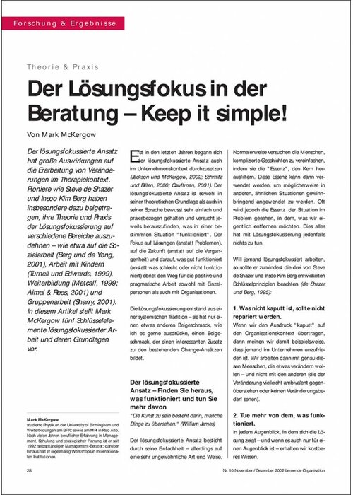 Der Lösungsfokus in der Beratung – Keep it simple!