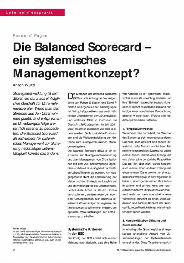 Die Balanced Scorecard – ein systemisches Managementkonzept?