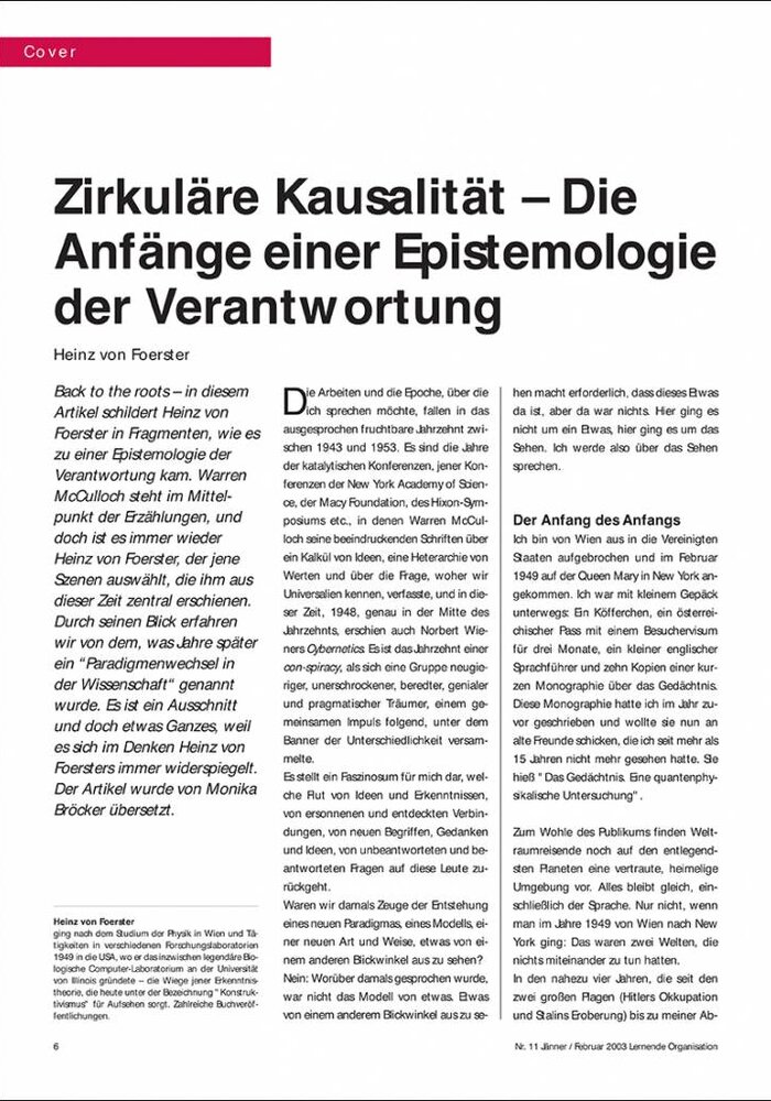 Zirkuläre Kausalität – Die Anfänge einer Epistemologie der Verantwortung