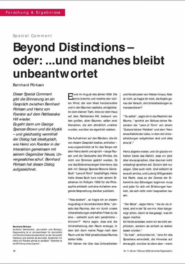Beyond Distinctions – oder: ...und manches bleibt unbeantwortet