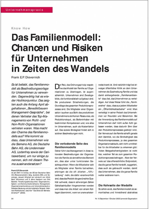 Das Familienmodell: Chancen und Risiken für Unternehmen in Zeiten des Wandels