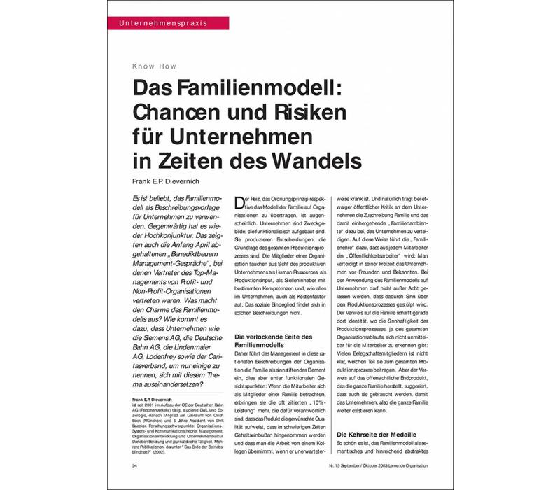 Das Familienmodell: Chancen und Risiken für Unternehmen in Zeiten des Wandels