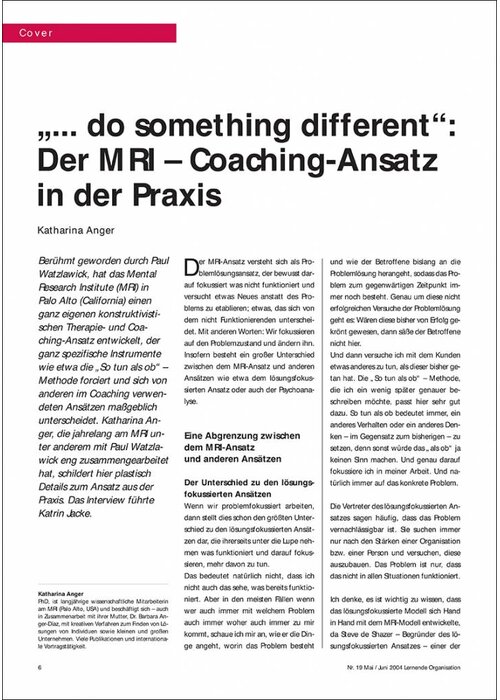 „... do something different“: Der MRI – Coaching-Ansatz in der Praxis
