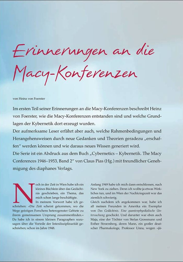 Erinnerungen an die Macy-Konferenzen