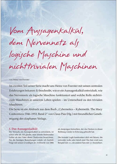 Vom Aussagenkalkül, dem Nervennetz als logische Maschine und nichttrivialen Maschinen
