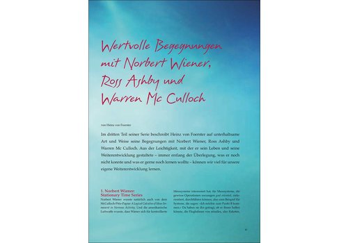 Wertvolle Begegnungen mit Norbert Wiener, Ross Ashby und Warren Mc Culloch Wertvolle Begegnungen mit Norbert Wiener, Ross Ashby und Warren Mc Culloch