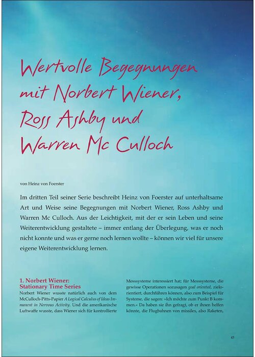 Wertvolle Begegnungen mit Norbert Wiener, Ross Ashby und Warren Mc Culloch