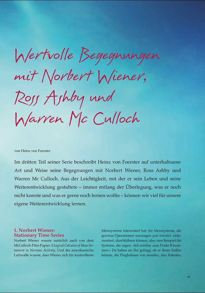 Wertvolle Begegnungen mit Norbert Wiener, Ross Ashby und Warren Mc Culloch
