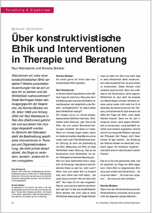 Über konstruktivistische Ethik und Interventionen in Therapie und Beratung