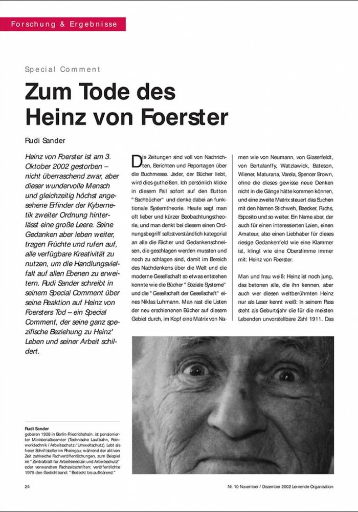 Zum Tode des Heinz von Foerster