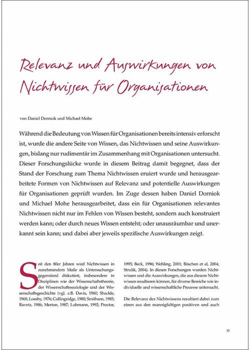 Relevanz und Auswirkungen von Nichtwissen für Organisationen