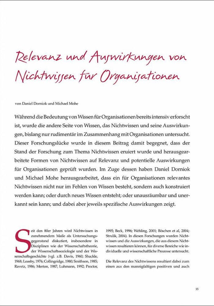 Relevanz und Auswirkungen von Nichtwissen für Organisationen