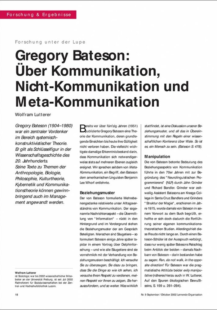 Gregory Bateson: Über Kommunikation, Nicht-Kommunikation und Meta-Kommunikation